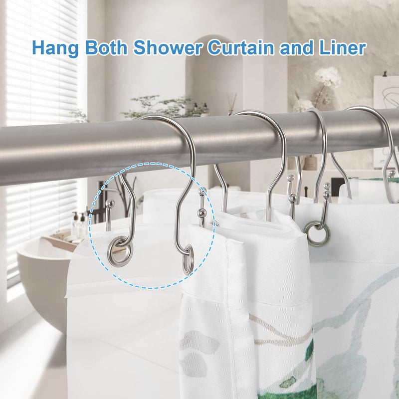TENOVEL 24 Pack Double Shower Curtain Hooks Rings  TENOVEL Double Sided Shower Curtain Hooks Rust Proof for Shower Curtain  Stainless Steel Bathroom Shower Hangers Rings for Shower Rods  Brushed Nickel - Image 3